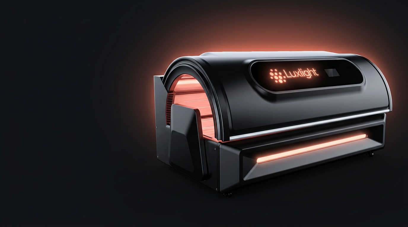 LUX S10 PRO red light therapy bed in a dark clinical setting